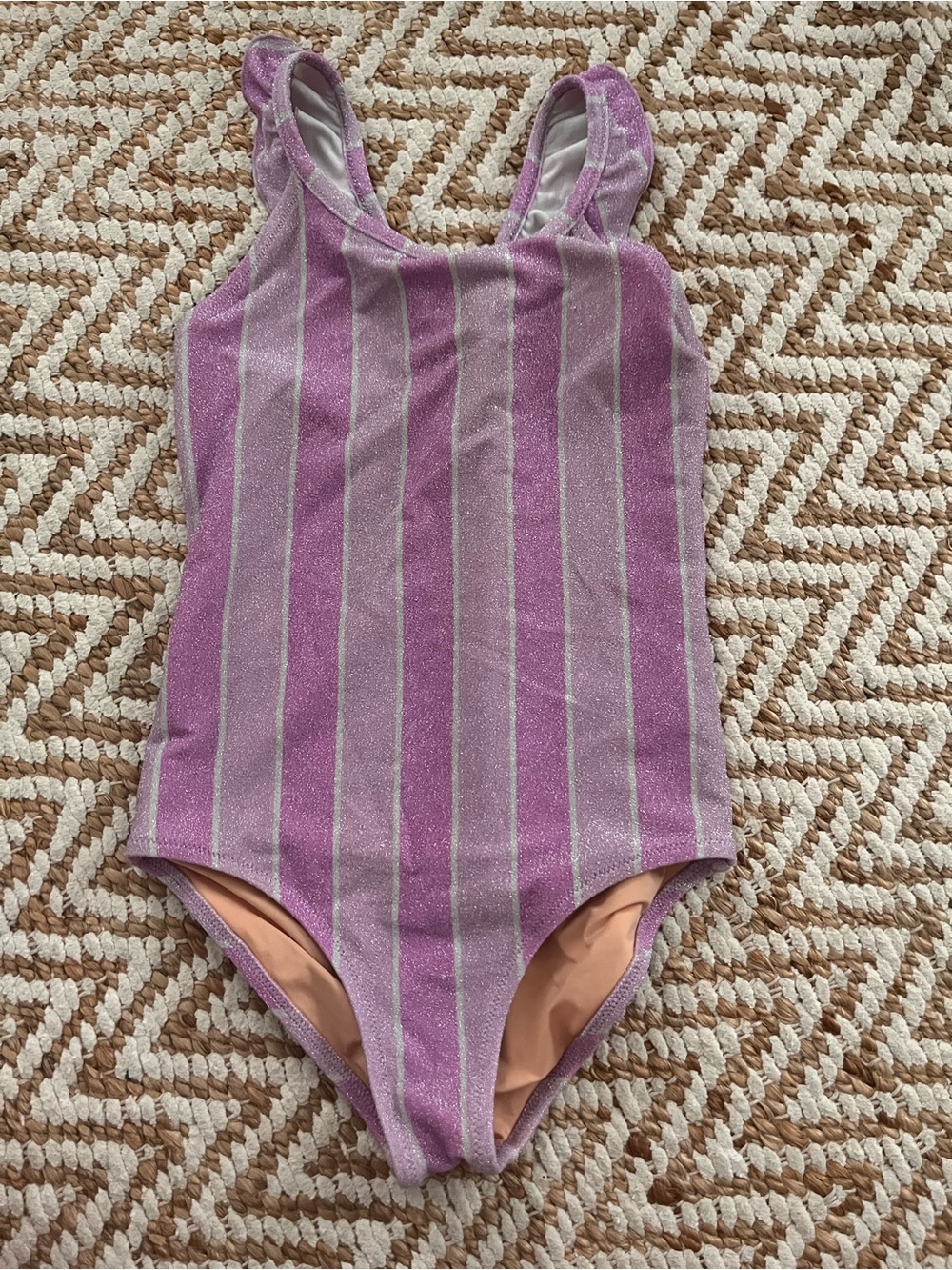 Crewcuts Girls Purple Pink Striped One-Piece Swimsuit